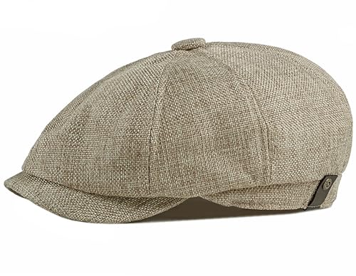 Newsboy Cap for Men 8 Panel Vintage Cabbie News Flat Gatsby Mens Hats Adjustable Linen Mens Hats - color: Khaki