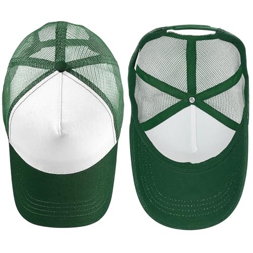 Falari 12 Pack Bulk Wholesale Mesh Trucker Hats 5 Panel and 6 Panel Baseball Caps for Men and Women - color: 5 Panel - Hunter Green