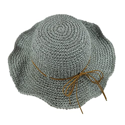 Women Sun Hat Wide Brim Floppy Beach Hat Breathable UV UPF 50+ Straw Hat Foldable Packable Summer Outdoor Cap - color: Grey