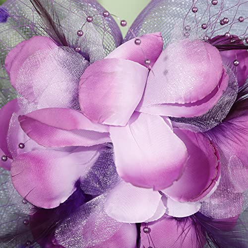 JWICOS Fascinators Hat for Women 50s Flower Hat with Veil Cocktail Wedding Tea Party Church Derby Hat - color: Purple