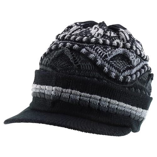 Armycrew Rasta Jamaica Style Thick Acrylic Knit Cuff Beanie Visor - color: Black Charcoal