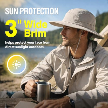 XL/XXL Waterproof Mens Sun Hat Wide Brim UPF 50+ Bucket Hat - color: Dark Grey, size: Medium-Large