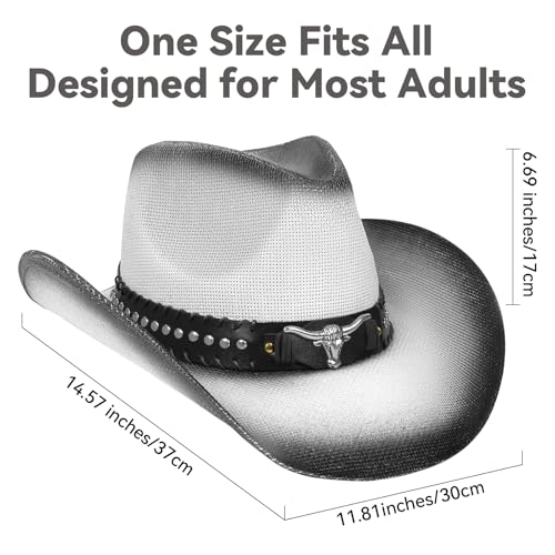 WQWOVRVO Cowboy Hat,Cowgirl Hat,Western Cowboy Hats for Women/Mens/Straw Wide with Shapeable Brim Cowboy Hat for Womens - color: Black & White Color