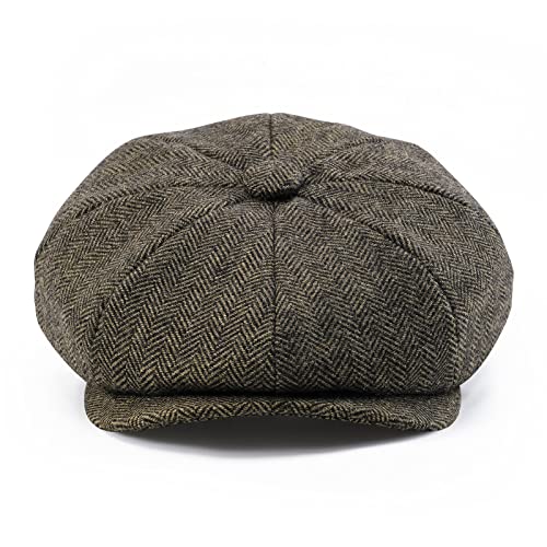 BOTVELA Men's 8 Panel Wool Blend Newsboy Flat Cap - color: Khaki, size: 7 7/8