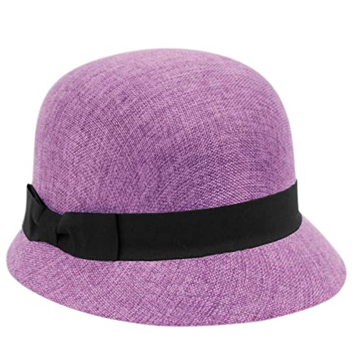 Women's Gatsby Linen Cloche Hat with Lace Band and Flower - color: Cl2696 Lavender