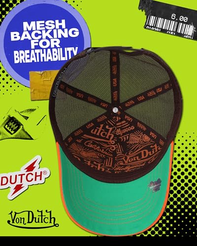 Von Dutch Unisex Trucker Hat, Colorblock, Mesh Back, Curved Bill, Snapback - color: Sepia Stone