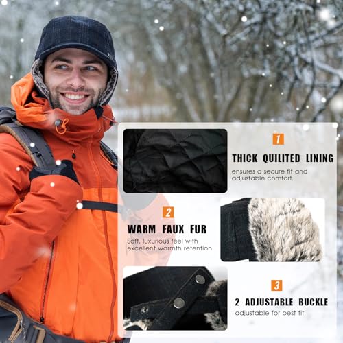 TOP-EX Oversized XL/XXL Unisex Winter Trapper Military Hat Faux Fur Earflaps Quilted Lined Baseball Cap - color: Brown(twill), size: Large