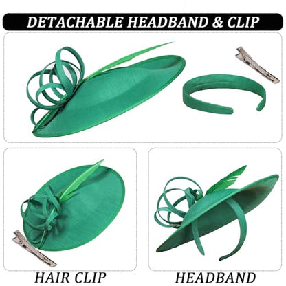 Women's Fascinators Feather Polyester Kentucky Derby Saucer Hats with Headband - color: Green