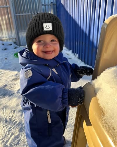 FURTALK Baby Beanie Toddler Winter Warm Hat Infant Soft Fleece Lined with Earflap Cute Knit Kids Caps - color: Black+beige, size: 6-24 Months