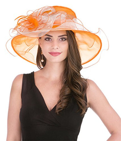 SAFERIN Women's Organza Church Fascinator Bridal Tea Party Wedding Hat - color: 2867-orange Off White