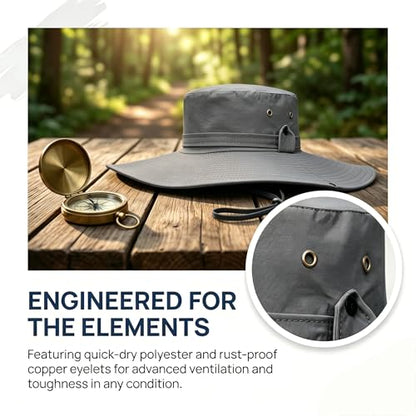 Sun Fishing Hat for Men UPF 50+ Wide Brim Boonie Hats for Summer - color: Light Gray