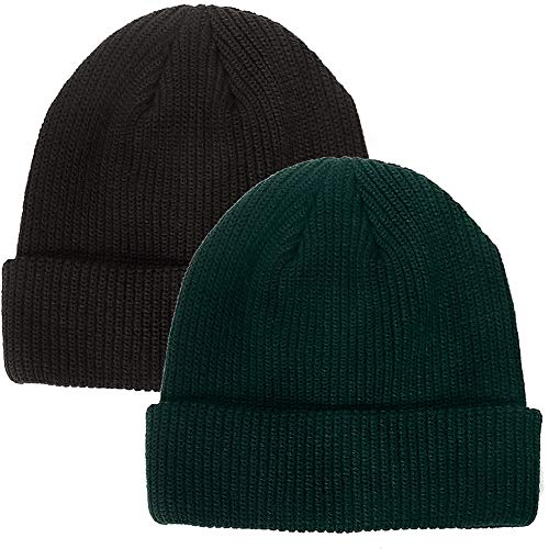 Beanie Hat Knit Ski Cap Fisherman Beanie for Men Women - color: 2pack Charcoal/Deep Forest