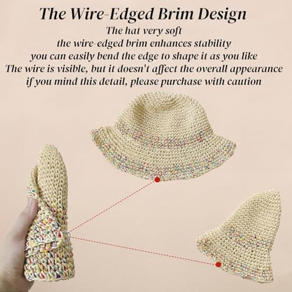Floppy Big Beach Straw Hats for Women Foldable Summer Wide Brim Packable Sun Hat Womens Travel Straw Fedora Hat - color: C-beige