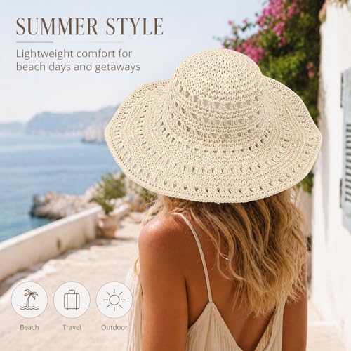 Wide Brim Straw Sun Hat for Women, Floppy Beach Hat, Natural Woven Summer Cap
