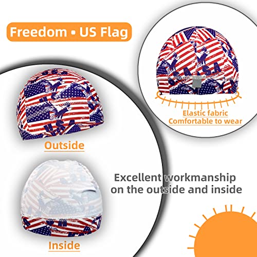 6 Pcs Skull Cap Sweat Wicking Helmet Liner Breathable Cycling Beanie Running Sports Hat Cooling Head Wraps for Men - color: Us Flag Pack