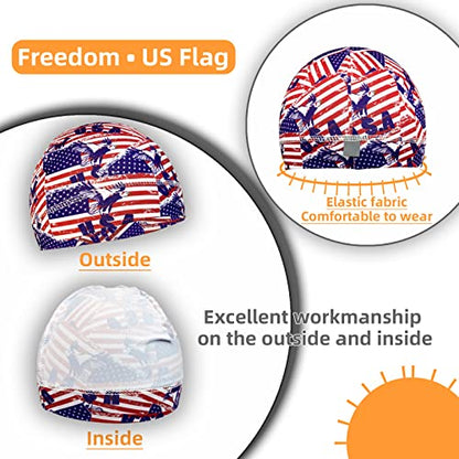 6 Pcs Skull Cap Sweat Wicking Helmet Liner Breathable Cycling Beanie Running Sports Hat Cooling Head Wraps for Men - color: Us Flag Pack