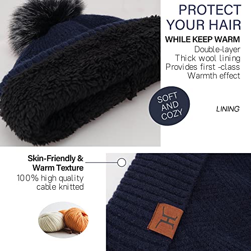 FZ FANTASTIC ZONE Women's Winter Warm Beanie Hats Scarf Touchscreen Gloves - color: Navy Blue