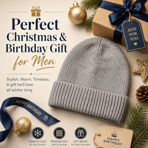 Men’s Plus Size M/L-XXL Merino Wool Beanie for Big Heads - color: Light Gray, size: X-Large-XX-Large