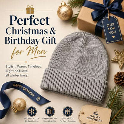 Men’s Plus Size M/L-XXL Merino Wool Beanie for Big Heads - color: Light Gray, size: X-Large-XX-Large