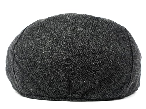 Men's Classic Patchwork Herringbone Checker Plaid Newsboy Ivy Hat Flat Cap - color: Black Plaid, size: Large-X-Large