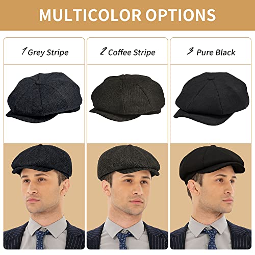 POUDAY Newsboy Cap for Men - Irish Newsies Cabbie Hat - Flat Winter Hat - color: Stripe-grey, size: Medium