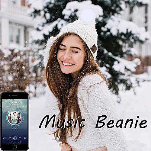 Wireless Music Beanie Women Beanie Girls Hat Over Ear Headset Sports Stereo Headphone with Microphone Speaker Womens Beanie Cap Snow White - color: Snow White