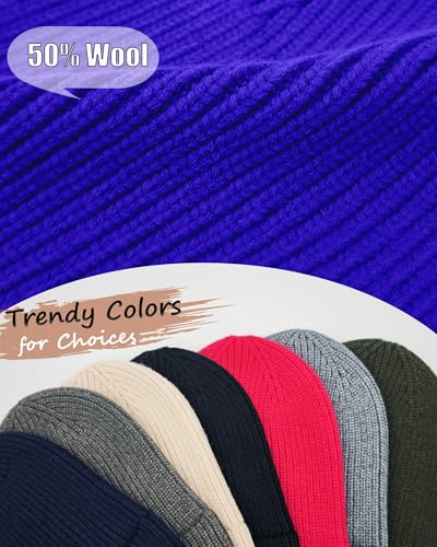 Wool Beanie for Men Women, Seamless Knit Cuffed Warm Winter Hats - color: 1pcs-blue
