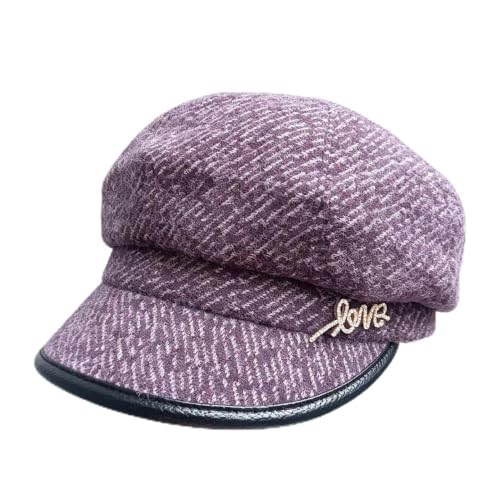 Women Retro Classic Visor Newsboy Cabbie Cap Beret Hats with Flower Buckle for Woman Ladies - color: 23purple