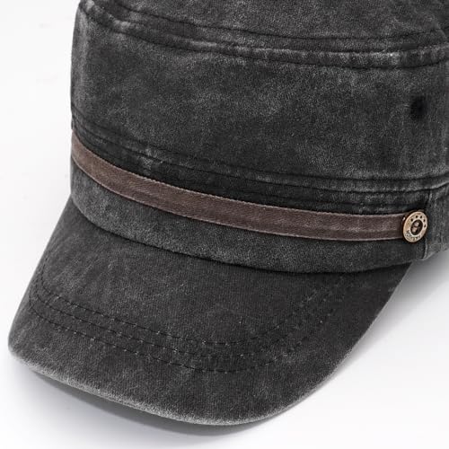 Unisex Cadet Army Cap Adjustable Flat Top Cap Washed Cotton Military Hat Baseball Cap - color: Black 2
