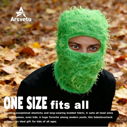 Distressed Ski Mask Balaclava, Yeat Shiesty Knitted Full-Face Mask - color: Lightgreen