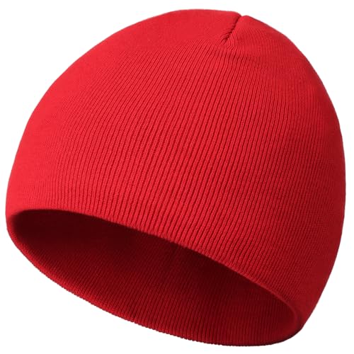 100% Cotton Beanie Hat Cuffless Beanies Warm Knit Winter Skull Cap - color: 1pcs-red