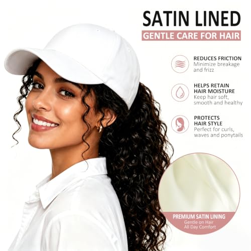 Lvaiz Womens Satin Lined Baseball Cap Washed Cotton Adjustable Dad Hat - color: White