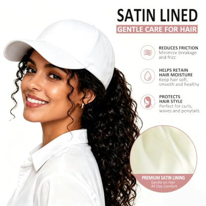 Lvaiz Womens Satin Lined Baseball Cap Washed Cotton Adjustable Dad Hat - color: White