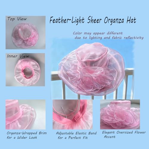 Women's Kentucky Derby Church Dress Hat Wide Brim Leaf Flower Bridal Shower Hat - color: G1-pink