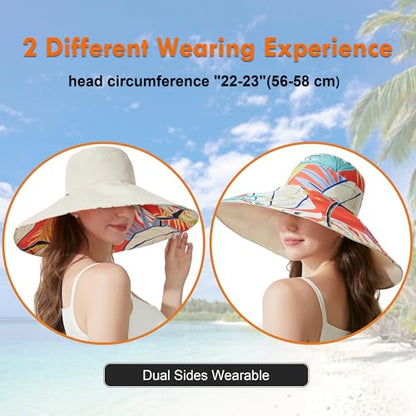 Women Bohemian Reversible Sun Hat Wide Brim Fishing Hats - color: M3017-beige