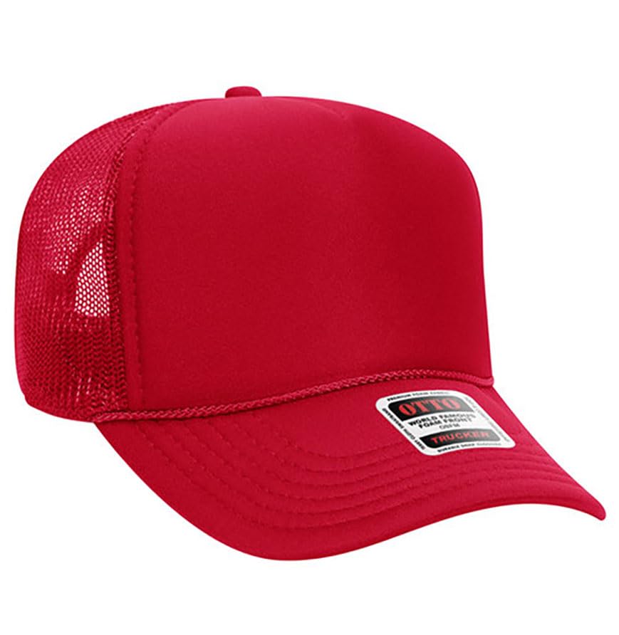 Otto Cap 5-Panel Mid Profile Mesh Back Trucker Hat, OS - color: Red
