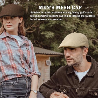 Xinveen British Retro Newsboy Hat Breathable Painter Hat Adjustment Beret Ivy Cap Irish Cabbie Driving Hunting Hats - color: Beige