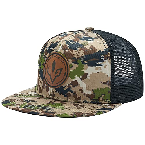 BASSDASH Flat Brim Trucker Cap Adjustable Snapback Hat Mesh Back for Men Women - color: Highland