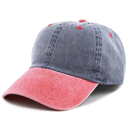 The Hat Depot 100% Cotton Pigment Dyed Low Profile Dad Hat Six Panel Cap - color: 2. Navy/Red
