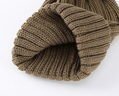 Connectyle Women's Rib Knit Cuffed Beanie Hat Stretch Acrylic Winter Hat Thick Warm Snow Ski Cap - color: Light Coffee