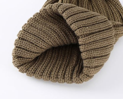 Connectyle Women's Rib Knit Cuffed Beanie Hat Stretch Acrylic Winter Hat Thick Warm Snow Ski Cap - color: Light Coffee
