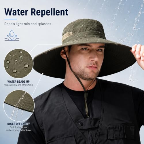 Wide Brim Sun Hat for Men Women UV Protection Bucket Fishing Hats - color: Army Green Solid