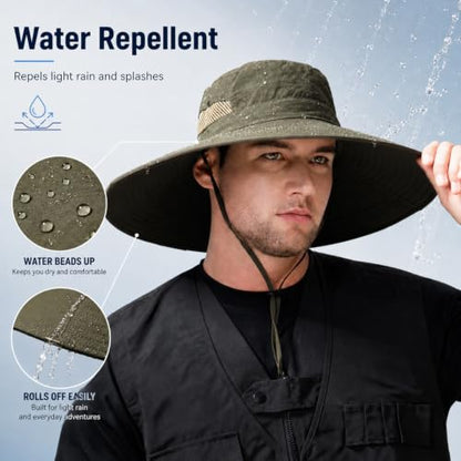 Wide Brim Sun Hat for Men Women UV Protection Bucket Fishing Hats - color: Army Green Solid