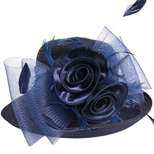 VECRY Womens Tea Party Church Baptism Wedding Derby Dressy Hat - color: Navy