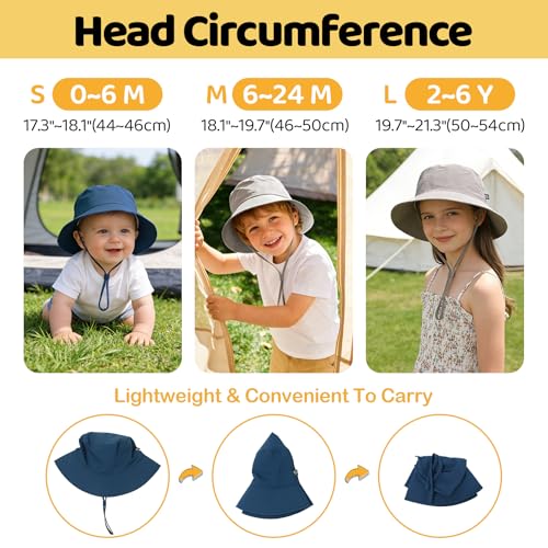 Toddler Bucket Hats UPF 50+ Baby Sun Hat Adjustable Kids Sun Protection Summer Hat Wide Brim Beach Hat for Boys Girls 0-6Y - color: Grey+denim Blue, size: 6-24 Months