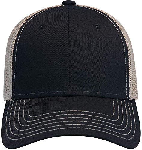 Ashen Fane 6 Panel Low Profile Contrast Vertical Mesh Back Snapback Hat - color: Blk/Blk/Kha