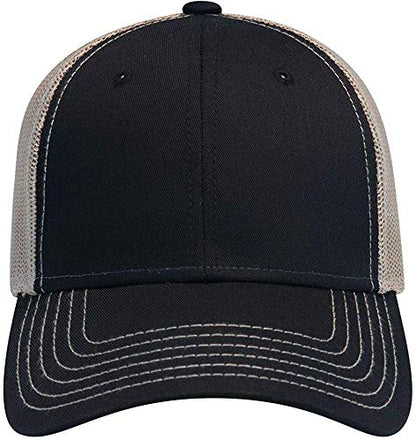 Ashen Fane 6 Panel Low Profile Contrast Vertical Mesh Back Snapback Hat - color: Blk/Blk/Kha