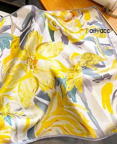 Dailyacc Hair Bandanas Scarf For Women Lightweight Fashion Neck Silk Satin Head Scarves For Sleeping Handbags Scarf - color: 12-yellow Graffiti/27.5*27.5in
