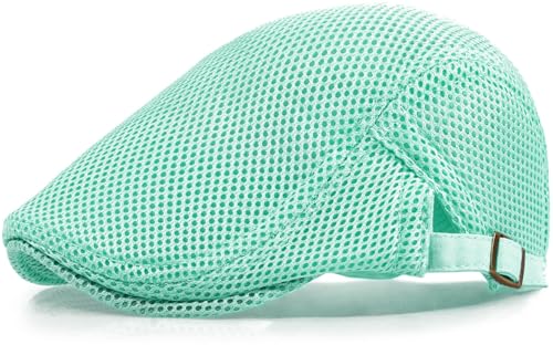 Xinveen Men's Mesh Cap Breathable Summer Newsboy Hat Adjustable Beret Ivy Cap Irish Cabbie Driving Hunting Hats - color: Green