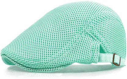Xinveen Men's Mesh Cap Breathable Summer Newsboy Hat Adjustable Beret Ivy Cap Irish Cabbie Driving Hunting Hats - color: Green